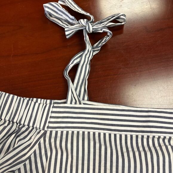 Michael Michael Kors Gray & White Stripe Off the Shoulder & Tie Blouse sz L - Picture 3 of 6